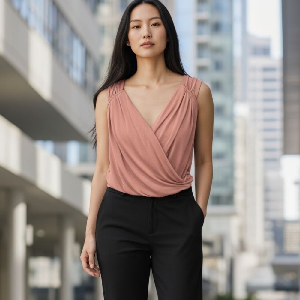 BCBGeneration Summer Top Asymmetrical V-front L Rose Tan color Sz M